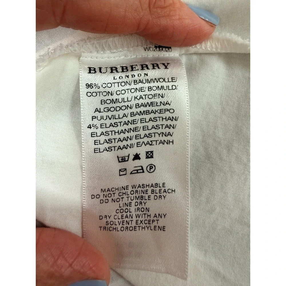 Burberry Button Up Shirt Womens M White Nova Check Heritage Classic Puff Sleeve - Picture 10 of 12